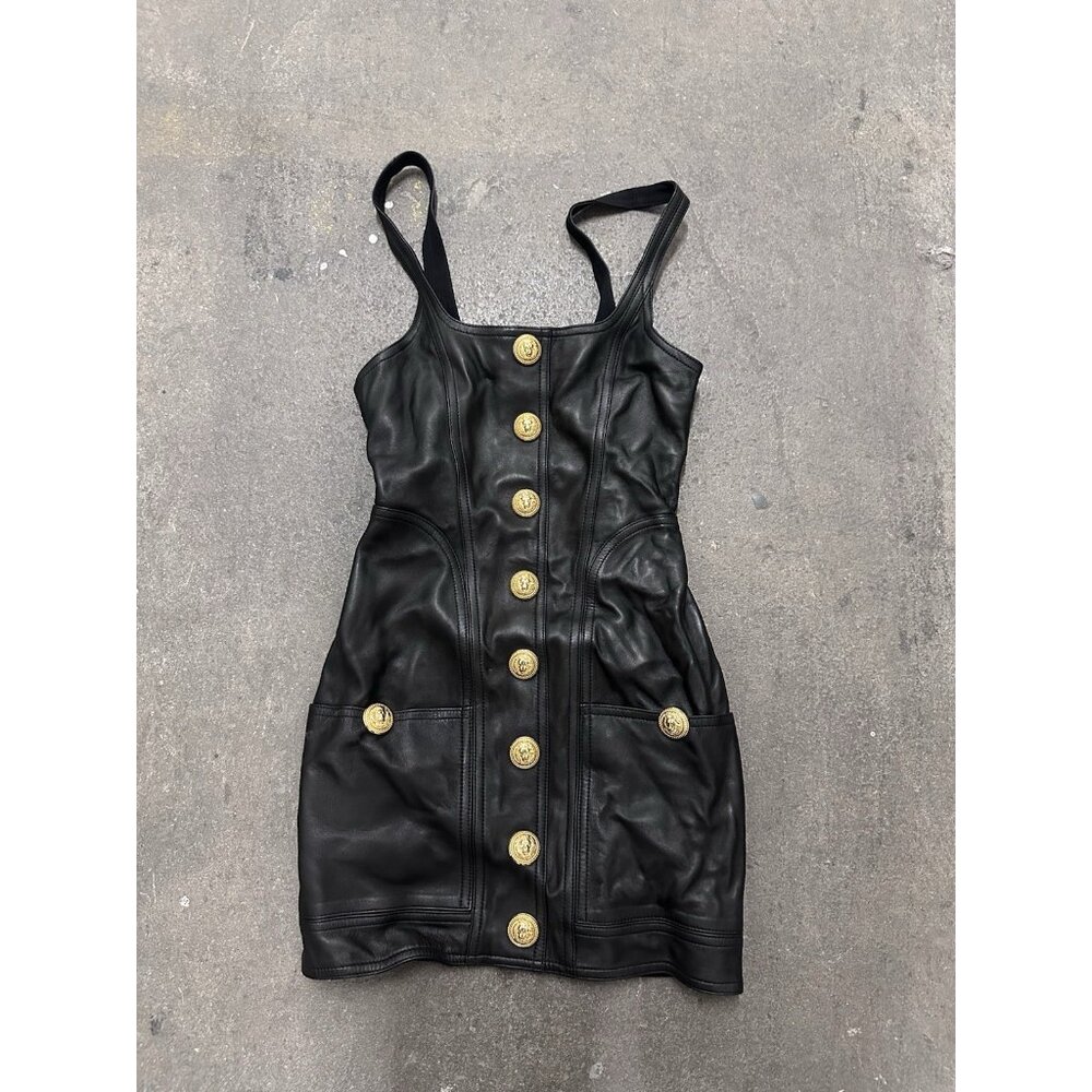 BALMAIN Buttoned Leather Mini Dress Noir Black - Picture 4 of 9